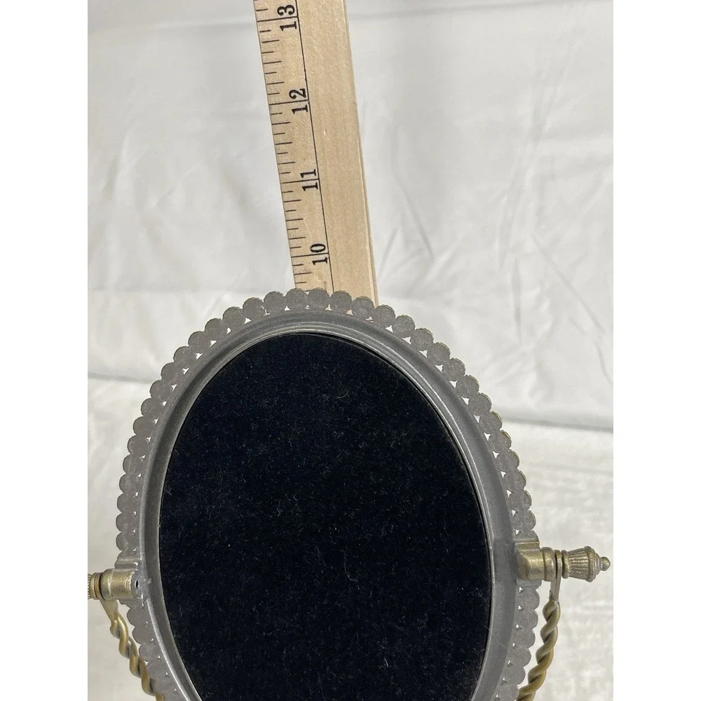 Tabletop Standing Vanity Mirror Enamel Rhinestone Pearl Granny Core Burgundy Red